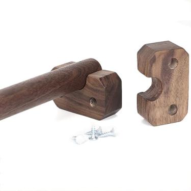 Imagem de YDJIANCAI 1 peça tubo de guarda-roupa de madeira redondo, haste de armário de madeira com suportes de extremidade, poste de armário resistente para guarda-roupa corredor cortina de banheiro loja de