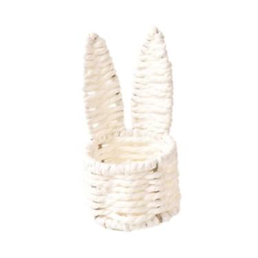 Imagem de Bothyi Cesta de vime em formato de da Páscoa, fofa, e respirável, ideal para levar na mão, guardar ovos de Páscoa, flores, jardim, frutas e, Branco