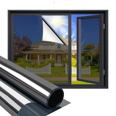 Imagem de Niviy Película de janela unidirecional com efeito de espelho de privacidade, película autoadesiva para janela com controle de calor UV, película de porta de vidro para casa e escritório, preto-prata 44,5 x 199,8 cm