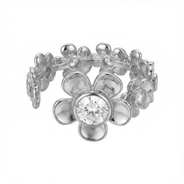 Imagem de Anel de compromisso de casamento de flores delicadas para mulheres, zircônia cúbica ajustável, flores de cristal verde, floral, aberto, envoltório de polegar, anéis de dedo para o polegar, ajuste