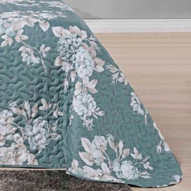 Imagem de Kit Cobre Leito Colcha Celi Solteiro Dupla Face Micropercal 200 Fios 2 Peças - Verde Fl...