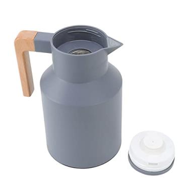 Imagem de Phefop Jarra de café, Alça de Madeira, Jarra Térmica, Capacidade de 1000ml para café e Sucos, Perfeita para Uso Doméstico e No Escritório (Cinza)