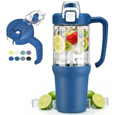 Imagem de HYDRAGLAZIC Copo de vidro de 946 ml com alça, canudo 2 em 1 e bico de gole, à prova de vazamento, garrafa de água de vidro sem BPA para esportes, escritório, escola, DBlue