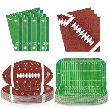Imagem de Greencian 200 peças de decorações de festa de futebol, pratos e guardanapos de papel de rugby americano touchdown descartáveis para decoração de festa de aniversário esportiva