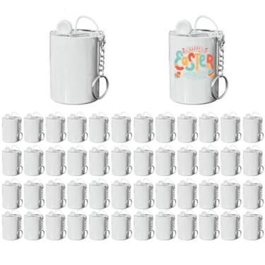 Imagem de AGH Pacote com 48 copos brancos de 85 g com canudo e tampa, copos de sublimação de aço inoxidável com isolamento a vácuo de parede dupla com chaveiro