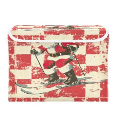 Imagem de SEHANY Linda caixa de armazenamento de Papai Noel de Natal com tampas e alças, organizador de cestas de armazenamento de tecido dobrável, caixas de armazenamento de cubos grandes para roupas, cobertor