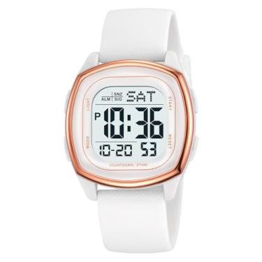 Imagem de Relógios masculinos fashion tendência preto multifunções à prova d'água relógio cronógrafo digital LED relógio pulseira de relógio de silicone macio relógios quadrados, Branco, Cronógrafo, digital