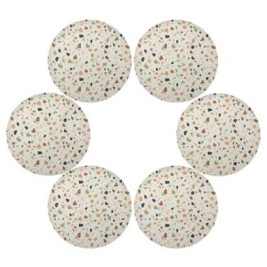 Imagem de Wassud Jogo americano conjunto de 6 tapetes redondos com estampa de terraço para cozinha e jantar tapetes laváveis resistentes ao calor para decoração de mesa 39 cm