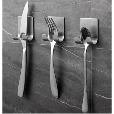 Imagem de Suporte de lâmina de aço inoxidável e caixa de armazenamento de barbear montada na parede com gancho e rack, suporte adesivo resistente à água para banheiro e cozinha, conjunto de 2 peças, prata