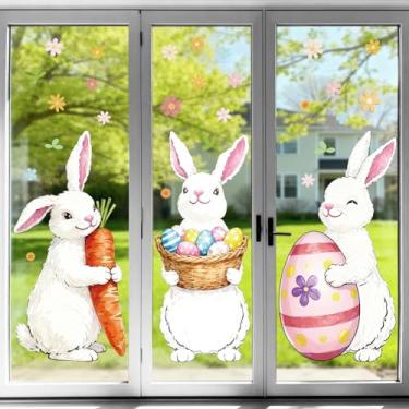 Imagem de Adesivos de janela de coelhinho da páscoa - 89 cm tamanho grande Coelhinho da Páscoa de dupla face adesivos decoração estática removível com ovos, decoração de casa de férias interna de Páscoa, 3