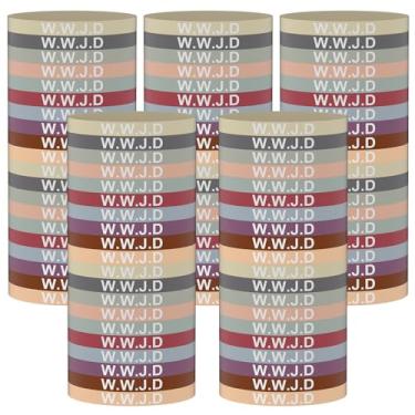 Imagem de Meajjew 100 peças WWJD Pulseira Cristã Pacote para Mulheres Homens Presentes Cristãos Silicone What Would Jesus Do Pulseiras, Silicone, Sem Pedra Preciosa