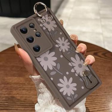 Imagem de MOWIME Capa compatível com Samsung Galaxy S24 Ultra com alça de pulso, capa de TPU macia à prova de choque floral margarida para mulheres e meninas, capa fina antiarranhões para Galaxy S24 Ultra de