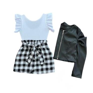 Imagem de Conjunto Feminino Infantil Body Saia Xadrez E Jaqueta Menina - AK Fash
