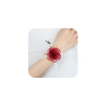 Imagem de XUENMB Pulseiras de flores de casamento, pulseiras de corsage de pulso florais elegantes com pérolas brancas com pulseira de cristal brilhante para noivas e damas de honra, One Size, Zinco, Sem Pedra