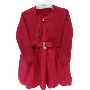 Imagem de Kit Vestido Bordado + Bolero Malha Luxo Menina Paraiso 13307, Vermelho
