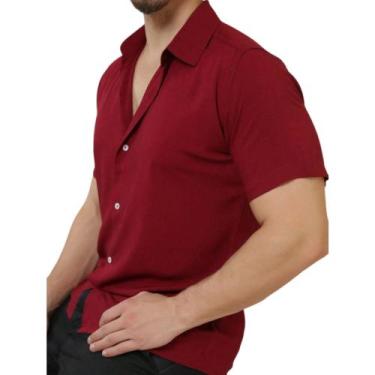 Imagem de Camisa Social Lisa Basica Masculina Verão Praia - Mitchelgutto, Vinho,