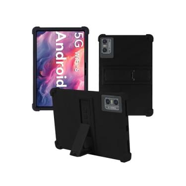Imagem de Capa para tablet DOMATON D105 Android 14 2025 tablets 25.4 cm, WUNIAK à prova de choque, leve, suporte de borracha, capa protetora, de silicone macio, ajustável para crianças, preta