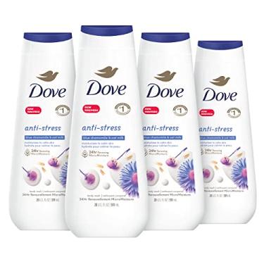 Imagem de Dove Sabonete corporal antiestresse azul camomila e leite de aveia 4 unidades para pele renovada, aparência saudável, hidratante suave para limpeza de pele com microumidade renovadora 24 horas, 590 ml