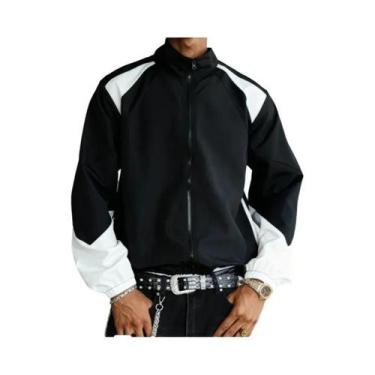 Imagem de Jaqueta Masculina Leve Com Blocos De Cores, Casual, À Prova De Vento, 