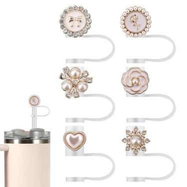 Imagem de 6 peças de cobertura de palha de pérola para Stanley 30/1,134 g, tampa de palha brilhante reutilizável para copos Stanley Yeti Simple Modern Cup