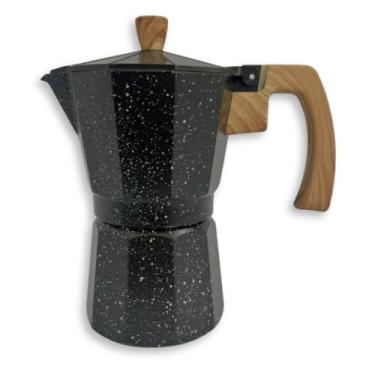 Imagem de Cafeteira Italiana Alça Cabo Madeira 6 Xicaras Café Espresso Moka Marmol (PRETA)