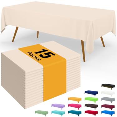 Imagem de Smiry Toalha de mesa descartável – pacote com 15, toalhas de mesa retangulares impermeáveis de 137 x 272 cm para festas, capa de mesa de plástico decorativa, à prova de vazamento e resistente, marfim