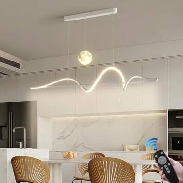 Imagem de Lustre moderno preto de 120 cm com controle remoto, LED dimerizável e esfera de vidro. Luminária pendente com design espiral moderno e ajustável, ideal para iluminação de ilha de cozinha e m