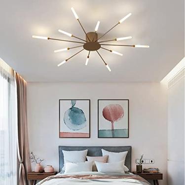 Imagem de Luminária de teto LED moderna e regulável com 42 lâmpadas, temperatura de cor de 3000 a 6000K, controle remoto e opção de iluminação para quarto, sala de estar e sala de jantar (dourada, 12