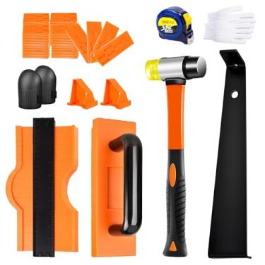 Imagem de Kit de instalação de piso composto, kit completo de instalação de piso de madeira, incluindo tapete de chão, martelo com alça, alavanca, medidor de perfil de 25 cm, martelo de borracha, fita métrica e