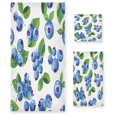 Imagem de xigua Conjunto de toalhas de banheiro com padrão de mirtilo toalha de banho macia absorvente de 3 peças toalha de mão toalhas decorativas para banheiro, academia, hotel, praia, piscina