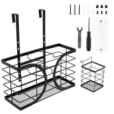 Imagem de KHZSPP Suporte de secador de cabelo, organizador de ferramentas de cabelo com fundo de malha de grande capacidade para bancada de porta de armário montado na parede, suporte de secador de cabelo