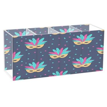 Imagem de CEBUGI Porta-lápis de acrílico transparente com 4 compartimentos, organizador de máscaras de carnaval, suporte de pincel de maquiagem para escritório em casa