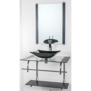 Imagem de Gabinete De Vidro Banheiro Inox 70Cm Cuba Quadrada Preto