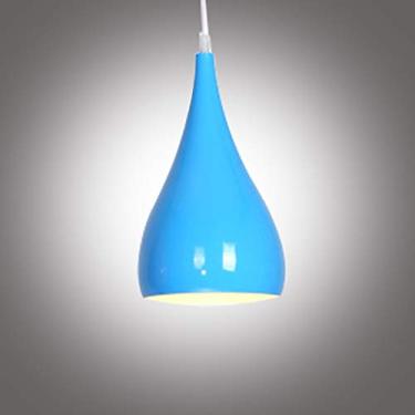 Imagem de Lustre moderno para sala de jantar com base E27, estilo vintage, com cúpula industrial, ideal para salas de jantar, bares, clubes, restaurantes e corredores de entrada (azul).