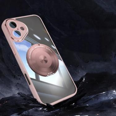 Imagem de SFDSUH Capa transparente de luxo com suporte giratório e fecho magnético para iPhone 16 Pro Max, com película protetora para lente (para iPhone 16 Pro Max/Rosa)