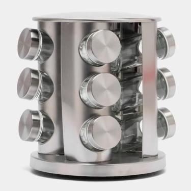 Imagem de Conjunto Porta Temperos Vidro Giratório Inox Para Cozinha - Organizado