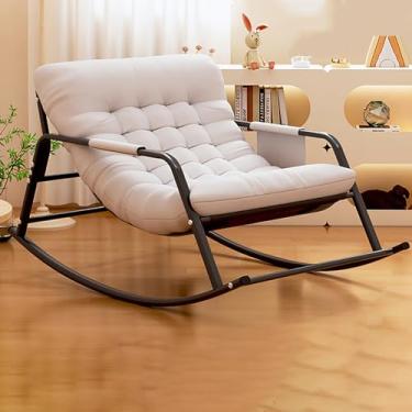 Imagem de Cadeira de balanço ajustável, cadeiras de balanço de metal com encosto alto, balancim dobrável com encosto alto, bolso lateral, portátil, dobrável, cadeiras de balanço modernas para sala de estar