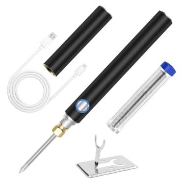 Imagem de Kit de ferro de solda sem fio, caneta de solda elétrica sem fio USB ELMCONFIG 1100 mAh, portátil e recarregável para reparo de eletrodomésticos, componentes eletrônicos, faça você mesmo, preta