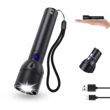 Imagem de Lanterna recarregável USB C de alto lúmens, luz de flash super brilhante de 800L com longa vida útil de 12H, 5 modos, zoom, à prova d'água, potentes lanternas de LED táticas de bolso para acampamento