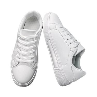 Imagem de Tênis Masculino Casual De Couro Macio Confortável Branco Sólido Para O