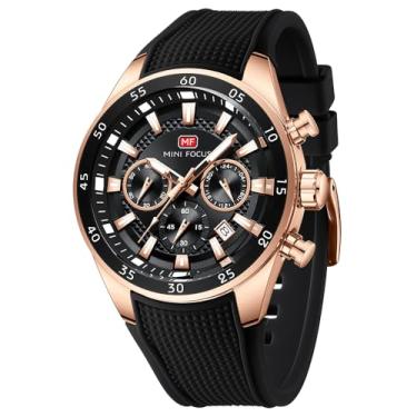 Imagem de MINI Focus Relógio de pulso masculino casual exclusivo (cronógrafo/à prova d'água/luminoso/calendário/24 horas) relógios modernos de pulseira de silicone para homens, Preto 2