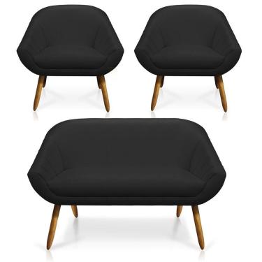 Imagem de Kit 01 Namoradeira 02 Lugares E 02 Poltronas Giovana Corino Preto Castanho