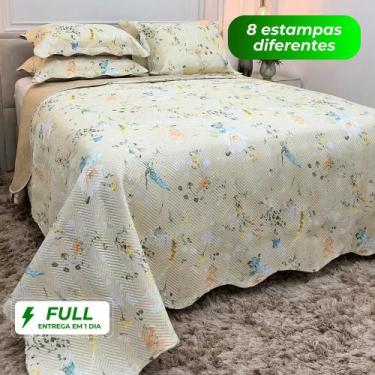 Imagem de Kit Colcha Cobre Leito Casal Queen King Cacintex 3 Pçs Estampada Flori