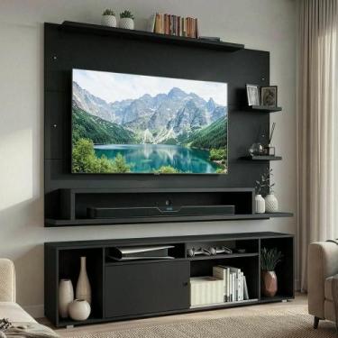 Imagem de Rack com Painel para TV até 60 Polegadas 180 cm Preto Cancun Madesa, P