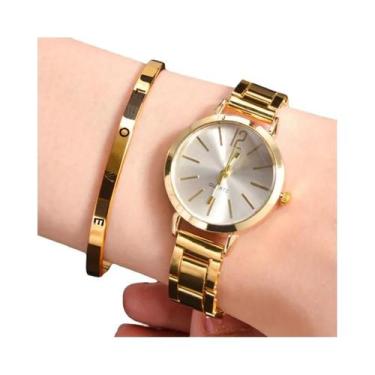 Imagem de Conjunto De Relógio De Pulso Feminino Com Pulseira Dourada 2 Peças Lux