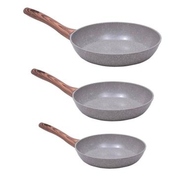 Imagem de Kit 3 Frigideiras Antiaderente Ceramico Com Espatula Cinza Grafite Mimo Style