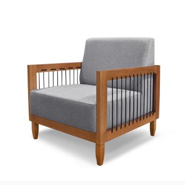 Imagem de Poltrona Decorativa Base de Madeira Daia Linho Cinza - Loja Sheep