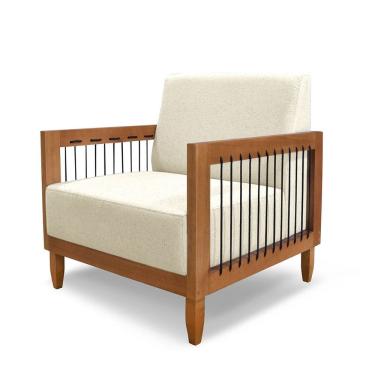 Imagem de Poltrona Decorativa Base de Madeira Daia Linho Pérola - Loja Sheep