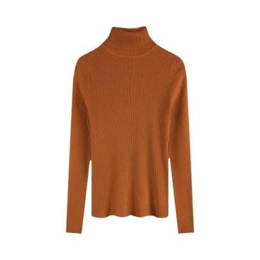 Imagem de Suéter Feminino De Tricô Gola Alta Grosso Outono Inverno Casual Slim F