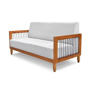 Imagem de Sofá Namoradeira 2 Lugares Base de Madeira Daia Linho Rústico Grigio - Loja Sheep